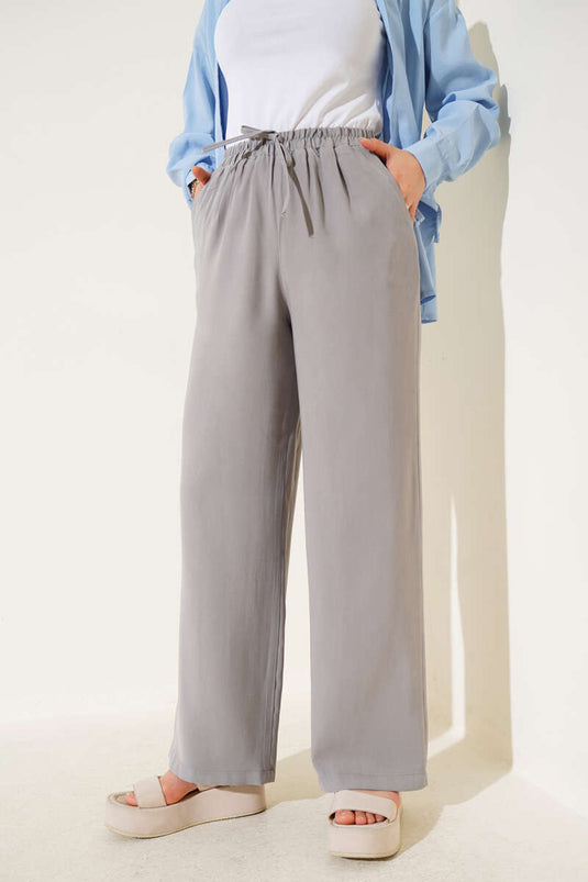 Pantalones de tencel con cintura elástica, gris