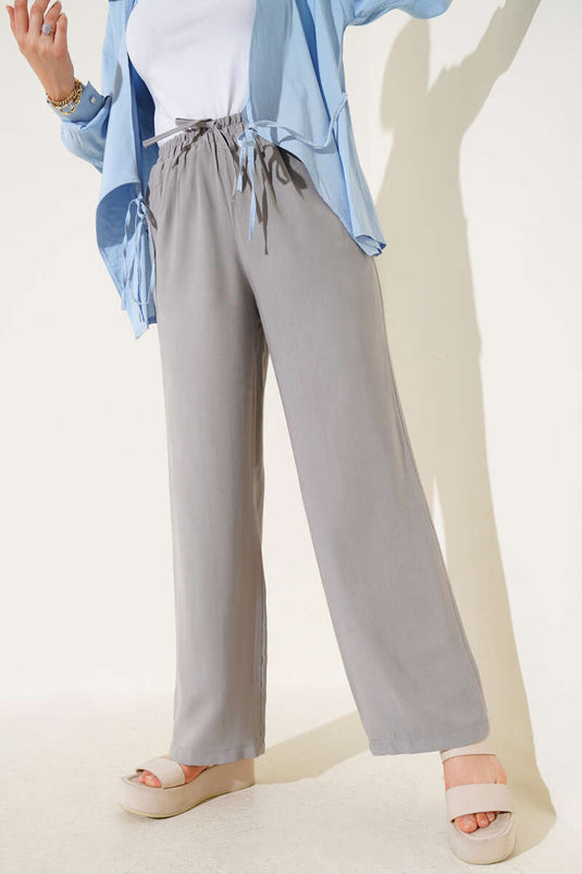 Pantalones de tencel con cintura elástica, gris