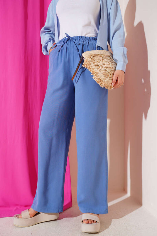 Tencel Pants with Elastic Waistband, Indigo