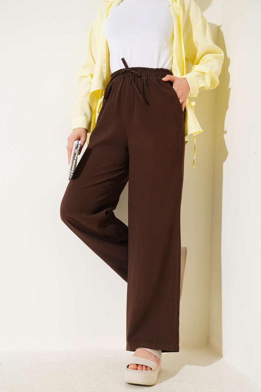 Bel Lastikli Tencel Pantolon Kahve