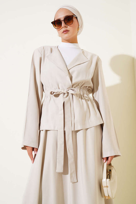 Ensemble deux pièces jupe Tencel taille élastique beige