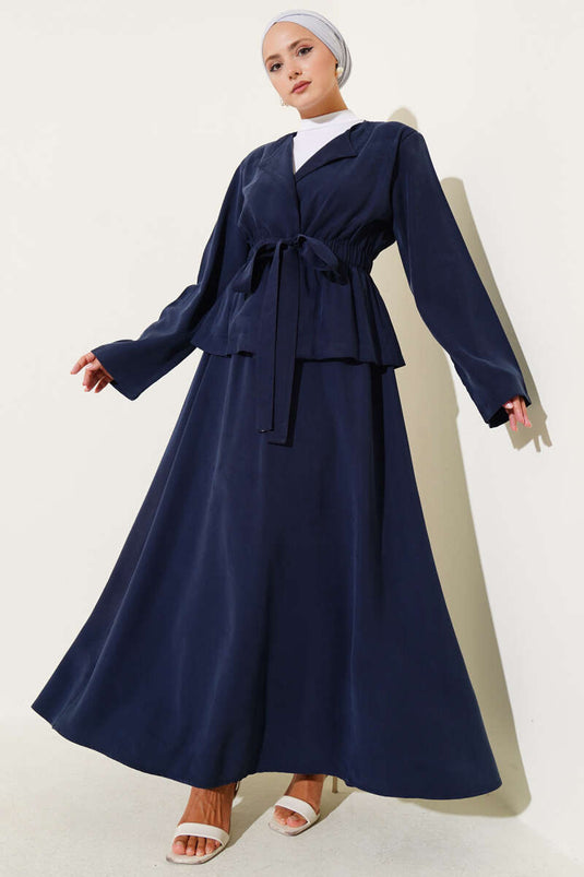 Ensemble deux pièces jupe Tencel taille élastique bleu marine