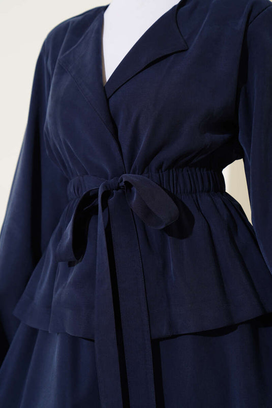 Ensemble deux pièces jupe Tencel taille élastique bleu marine