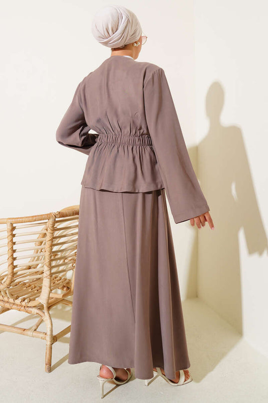 Bel Lastikli Tensel Etekli İkili Takım Vizon