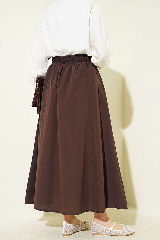 Terikoton Skirt with Elastic Waistband Dark Brown