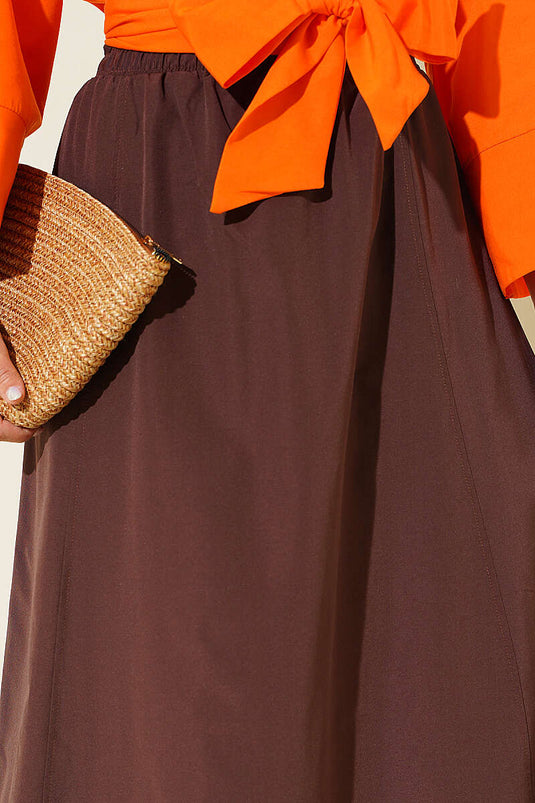 Jupe Élastiquée En Maille Marron