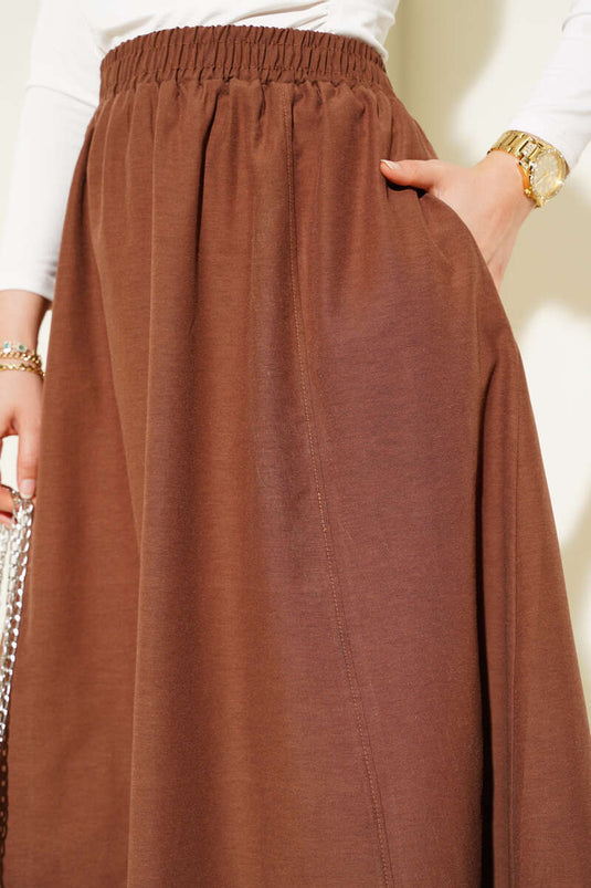 Jupe en tericoton à taille élastique, couleur marron