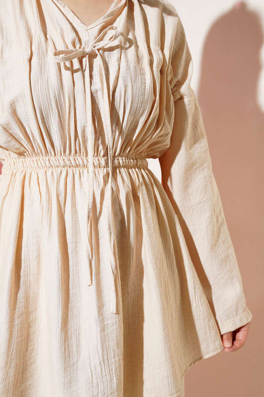 Elastic Waist Tunnel Two Piece Set Beige