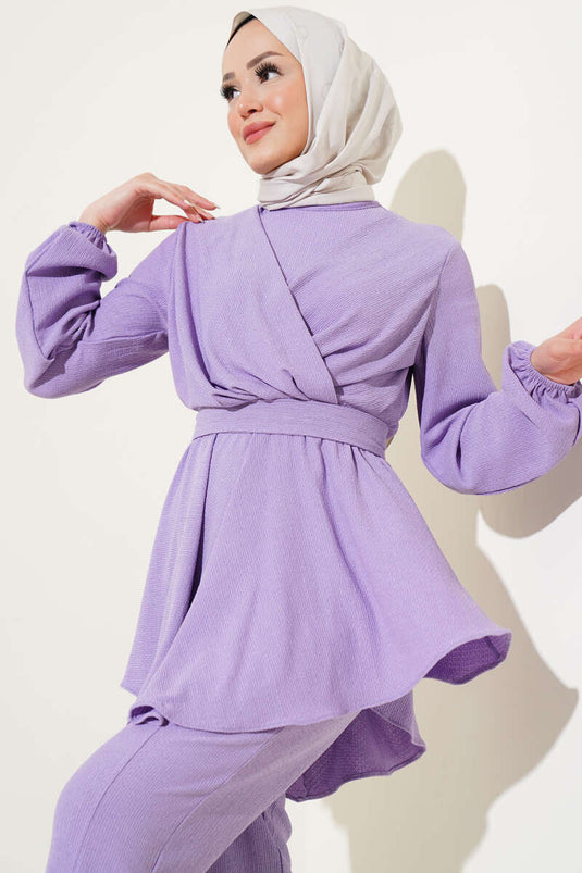 Ensemble deux pièces tunique élastique à la taille Bürümcük Lilas