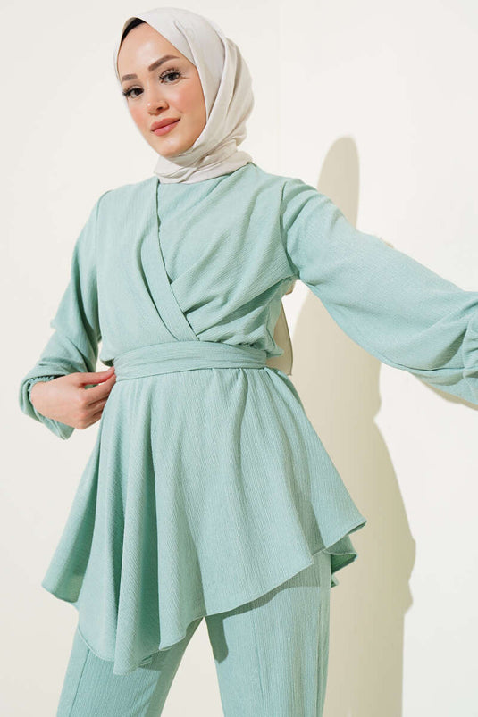 Ensemble deux pièces tunique élastique à la taille Bürümcük Menthe