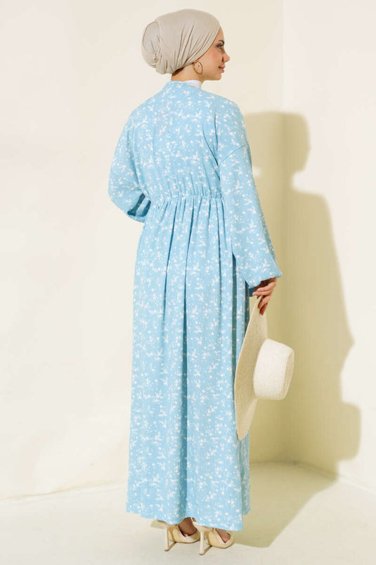 Robe Col V Taille Élastique Bleu