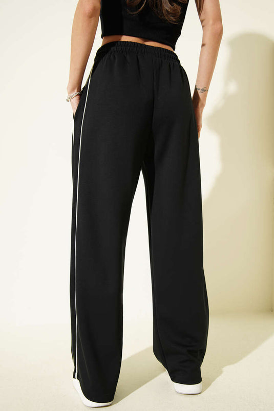 Bel Lastikli Yan Biyeli Loyşa Pantolon Siyah