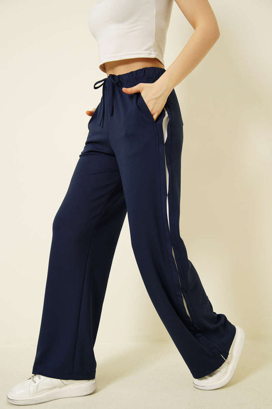 Navy Blau Elastische Seitendetails Lounge-Hose