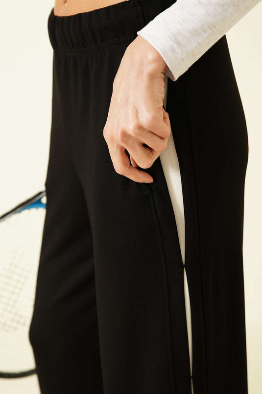 Schwarze Lounge-Hose Mit Breitem Gummibund Und Seitendetails
