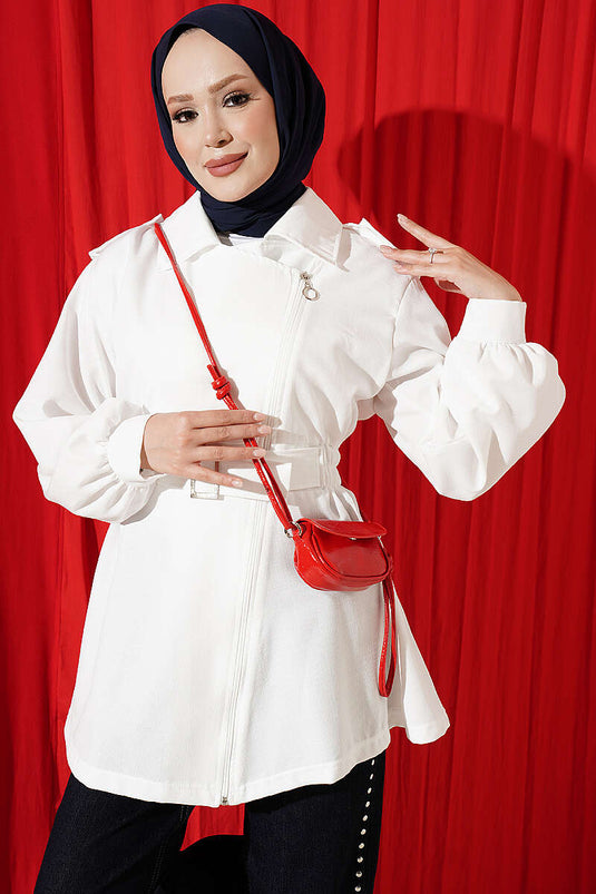 Chaqueta Blanca Elástica Con Cremallera Lateral