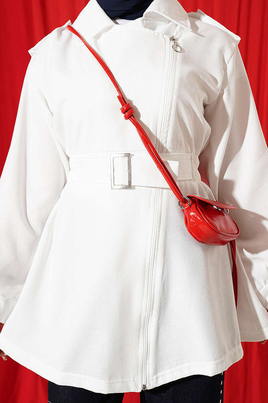 Chaqueta Blanca Elástica Con Cremallera Lateral