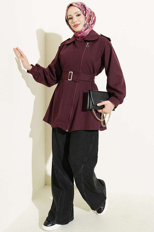 Chaqueta Burdeos Con Cremallera Lateral Y Elastico