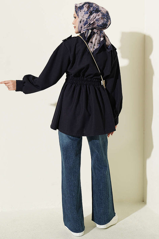 Chaqueta Azul Marino Elástica Con Cremallera Lateral