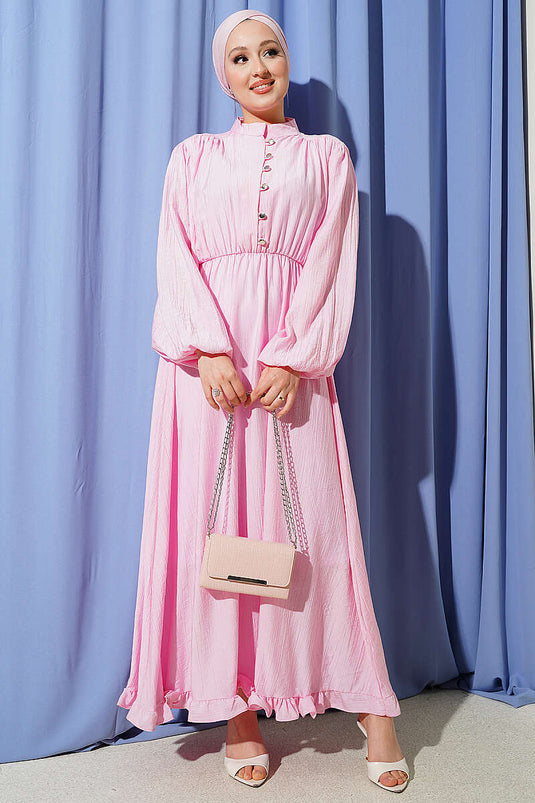 Robe boutonnée à moitié en maille élastique rose