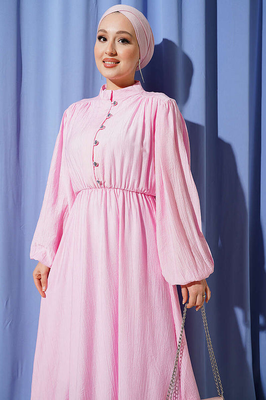 Belted Half-Brit Buttoned Dress Pink
