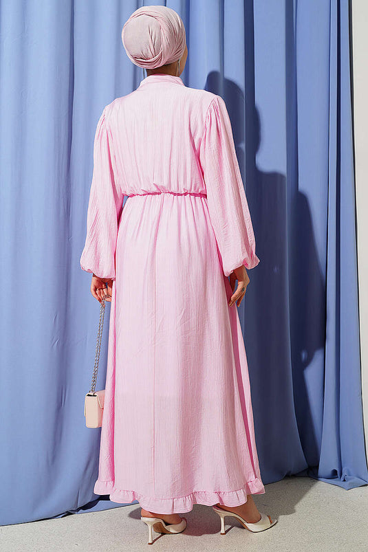 Belted Half-Brit Buttoned Dress Pink