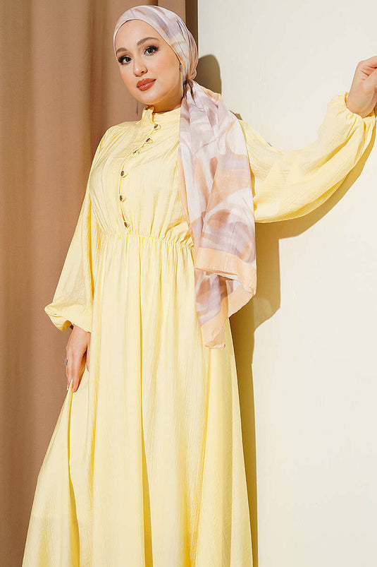 Belted Half-Brit Buttoned Dress Yellow