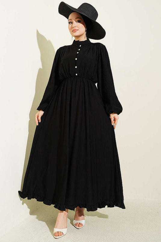Vestito con bottoni a metà manica e elastico, nero