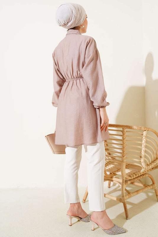 Belted Half Stone Button Tunic Latte