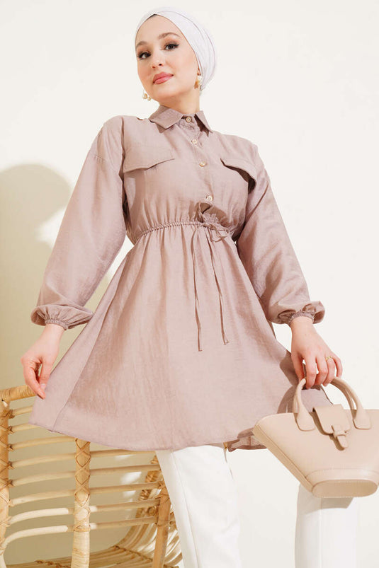 Belted Half Stone Button Tunic Latte