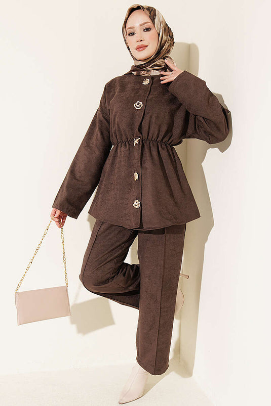 Ensemble Deux Pièces Avec Élastique, Étoile, Or, Boutons, Café