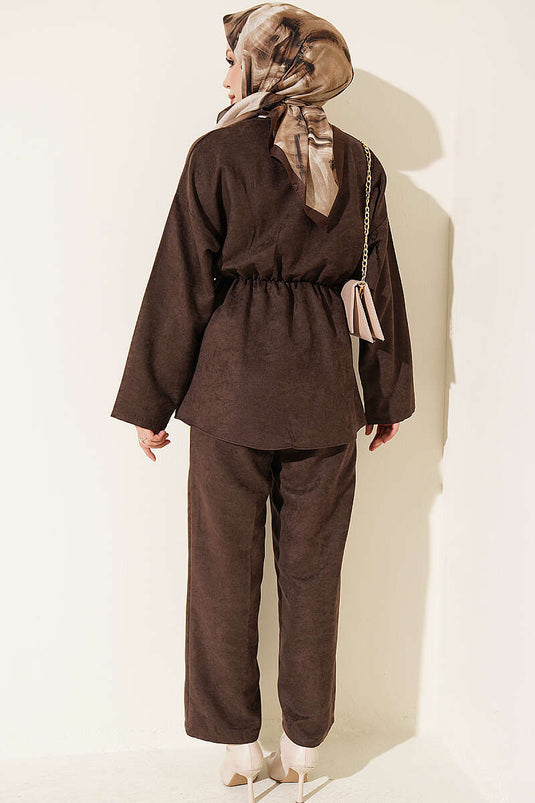 Ensemble Deux Pièces Avec Élastique, Étoile, Or, Boutons, Café