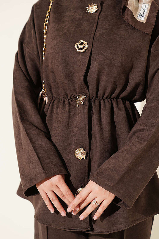 Ensemble Deux Pièces Avec Élastique, Étoile, Or, Boutons, Café
