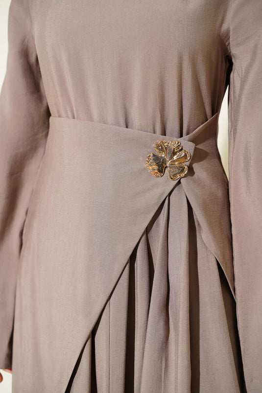 Robe en tencel avec détails en patchwork beige