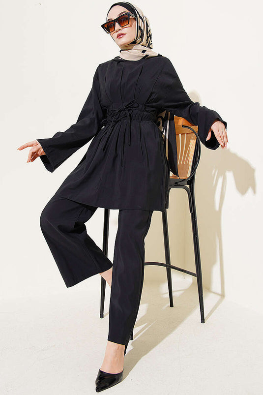 Ensemble modal noir à double cordon ceinturé Bel Pensli