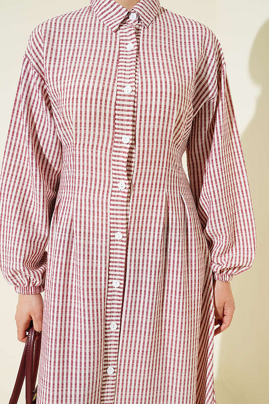 Robe boutonnée sur toute la longueur à rayures fines bordeaux