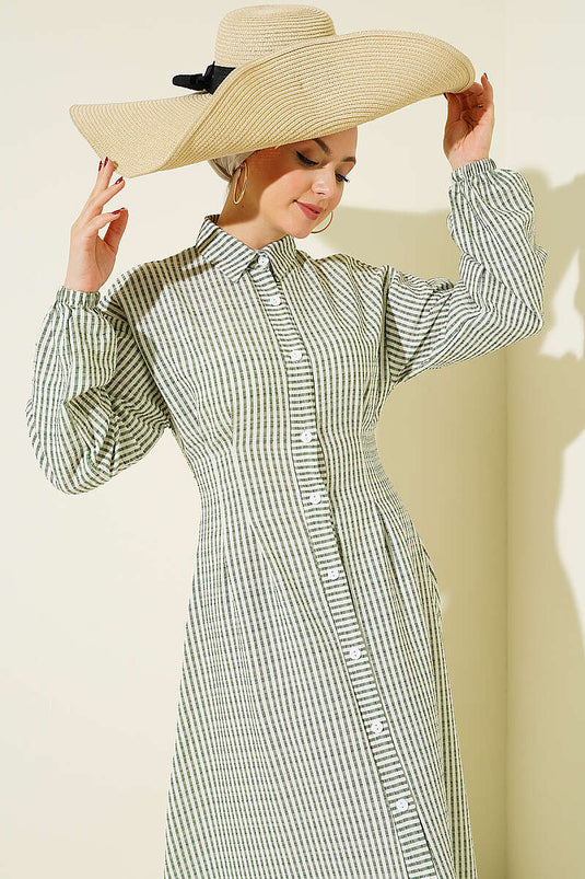 Robe boutonnée sur toute la longueur à rayures fines Bel Pensli kaki