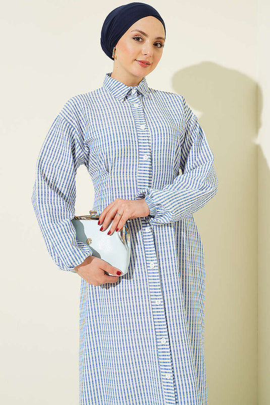Robe boutonnée intégralement à rayures fines Bel Pensli indigo