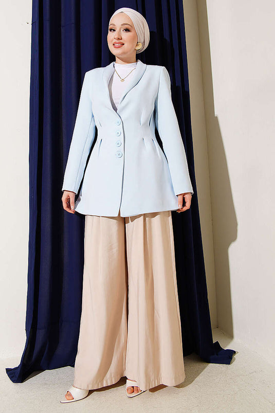 Bell Pencil Buttoned Blazer Jacket Baby Blue