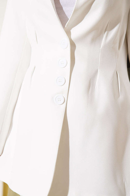 Veste blazer à boutons avec ceinture couleur écru
