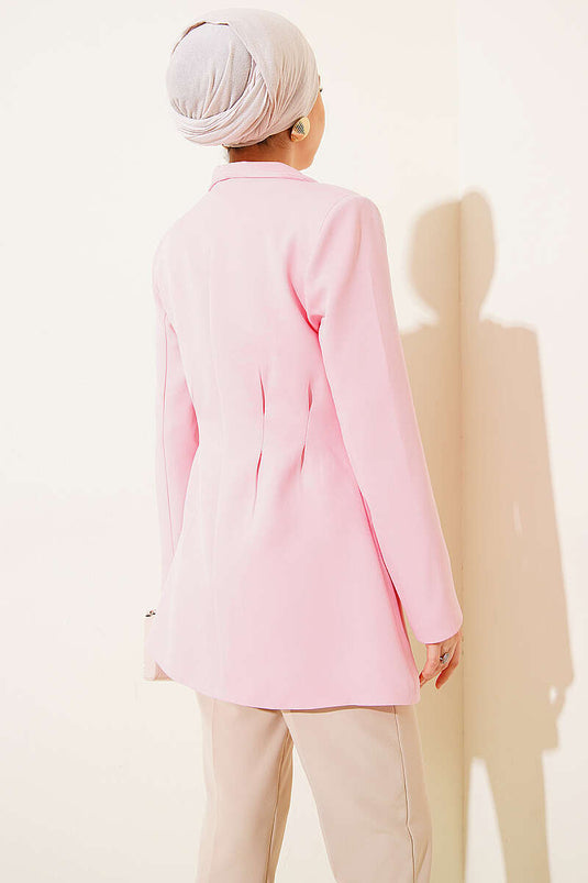 Bell Pencil Buttoned Blazer Jacket Pink