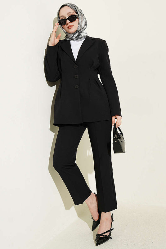 Bel Pencil Buttoned Jacket Two-Piece Set Black