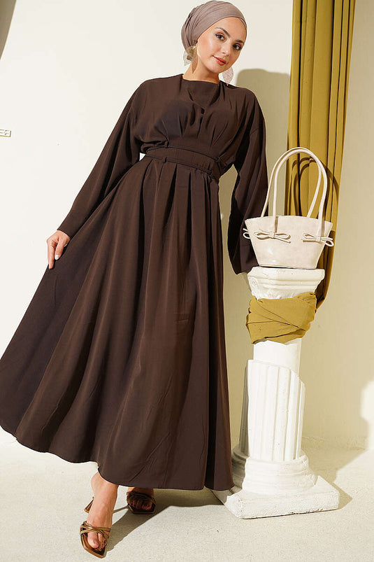 Braune Kettenbesetzte Bindegürtel-Kleid