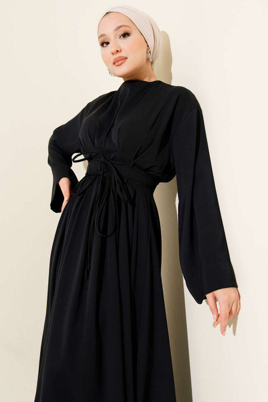 Navy Blue Dress with Waist Darts and Strappy Belt