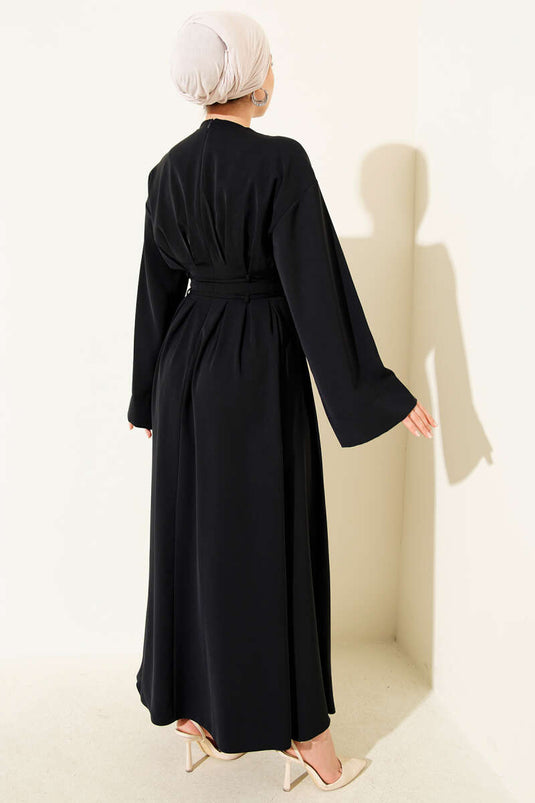 Navy Blue Dress with Waist Darts and Strappy Belt