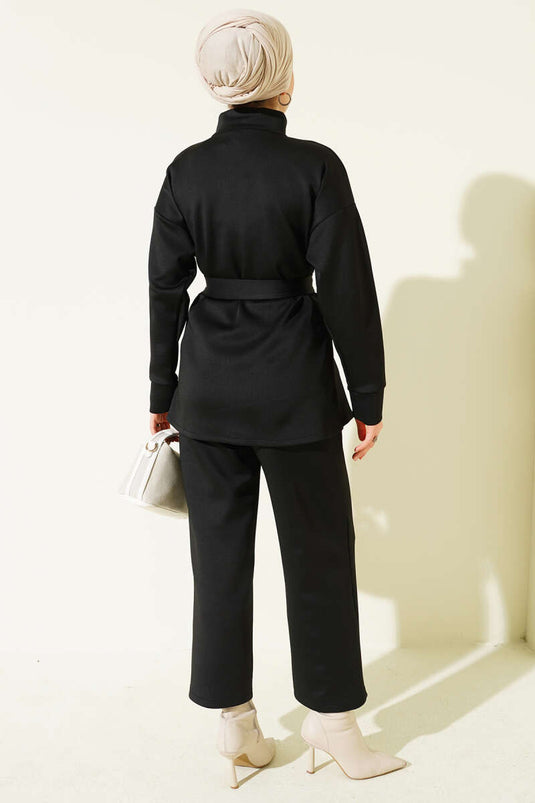 Bel Pensli Kuşaklı Scuba İkili Takım Siyah
