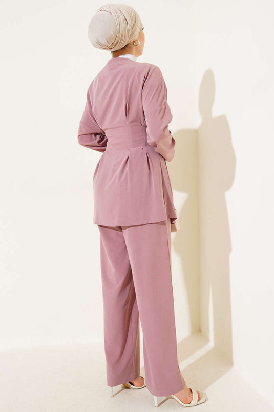 Combinaison double à pinces et liens latéraux à la taille, rose