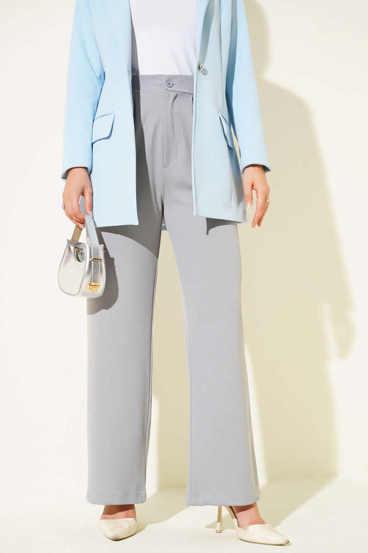 Bel Pileli Cepli Pantolon Gri