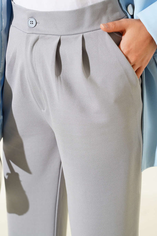 Waist Pleated Pocket Trousers Gray