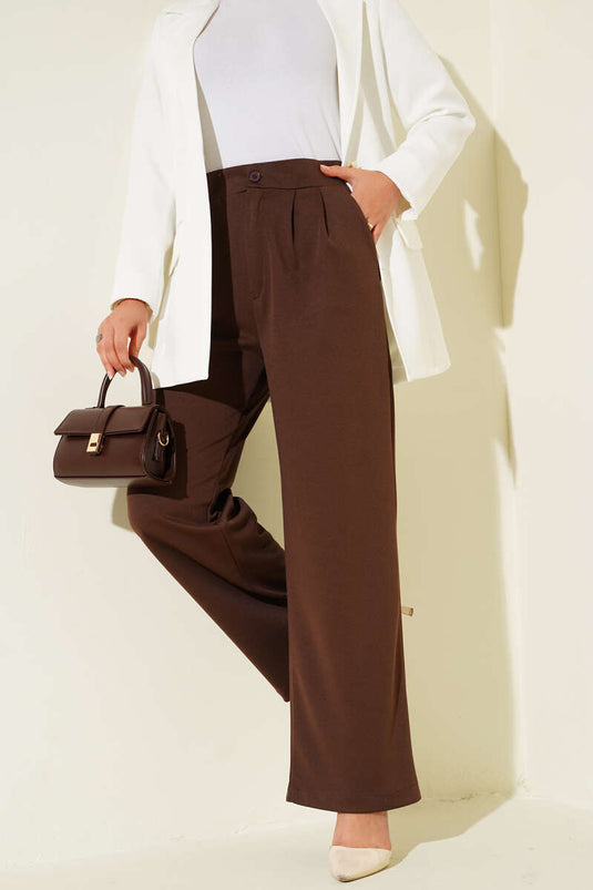 Waist Pleated Pocket Trousers Brown