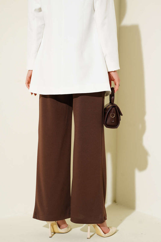 Bel Pileli Cepli Pantolon Kahve